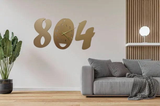 3D Wooden Wall Clock Golden Color 804