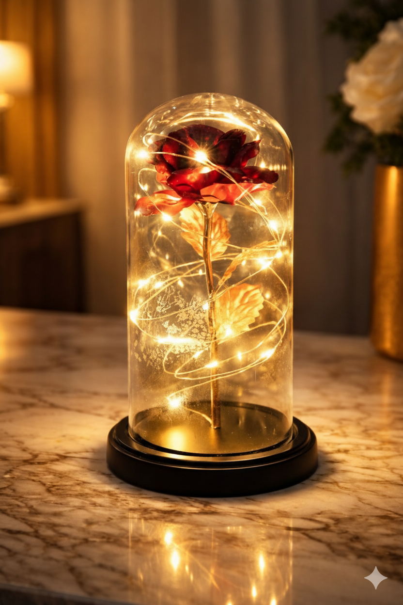 LED Rose Flower Glass Dome | Romantic Gift