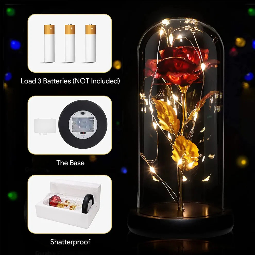 LED Rose Flower Glass Dome | Romantic Gift