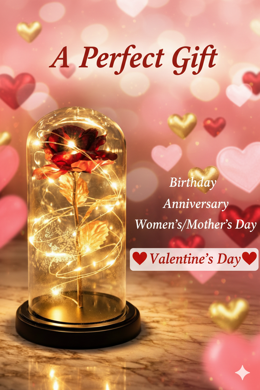 LED Rose Flower Glass Dome | Romantic Gift