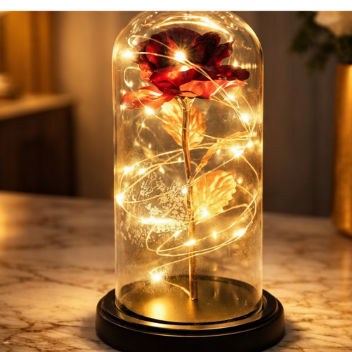 LED Rose Flower Glass Dome | Romantic Gift